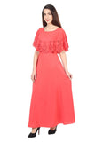 Women's Crepe Solid Sleeveless Full Length Gown(Red) - GillKart