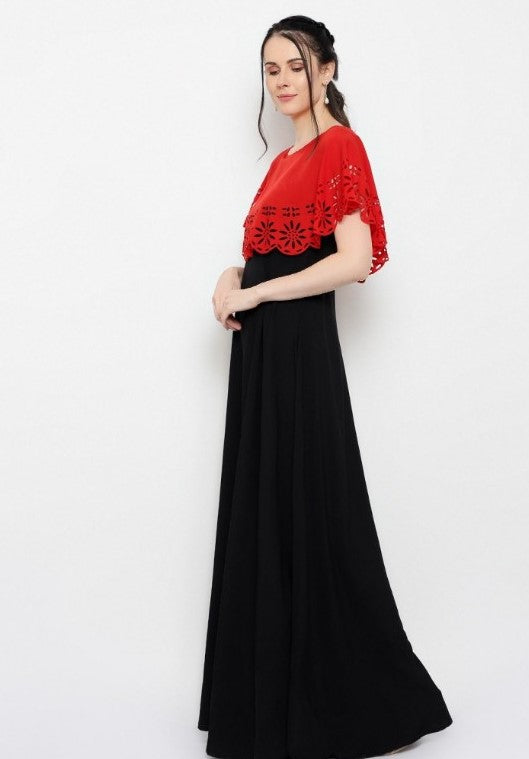 Red chiffon sleeveless full length gown