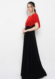 Red chiffon sleeveless full length gown
