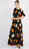 Multi-colored crepe print long dress with half sleeves