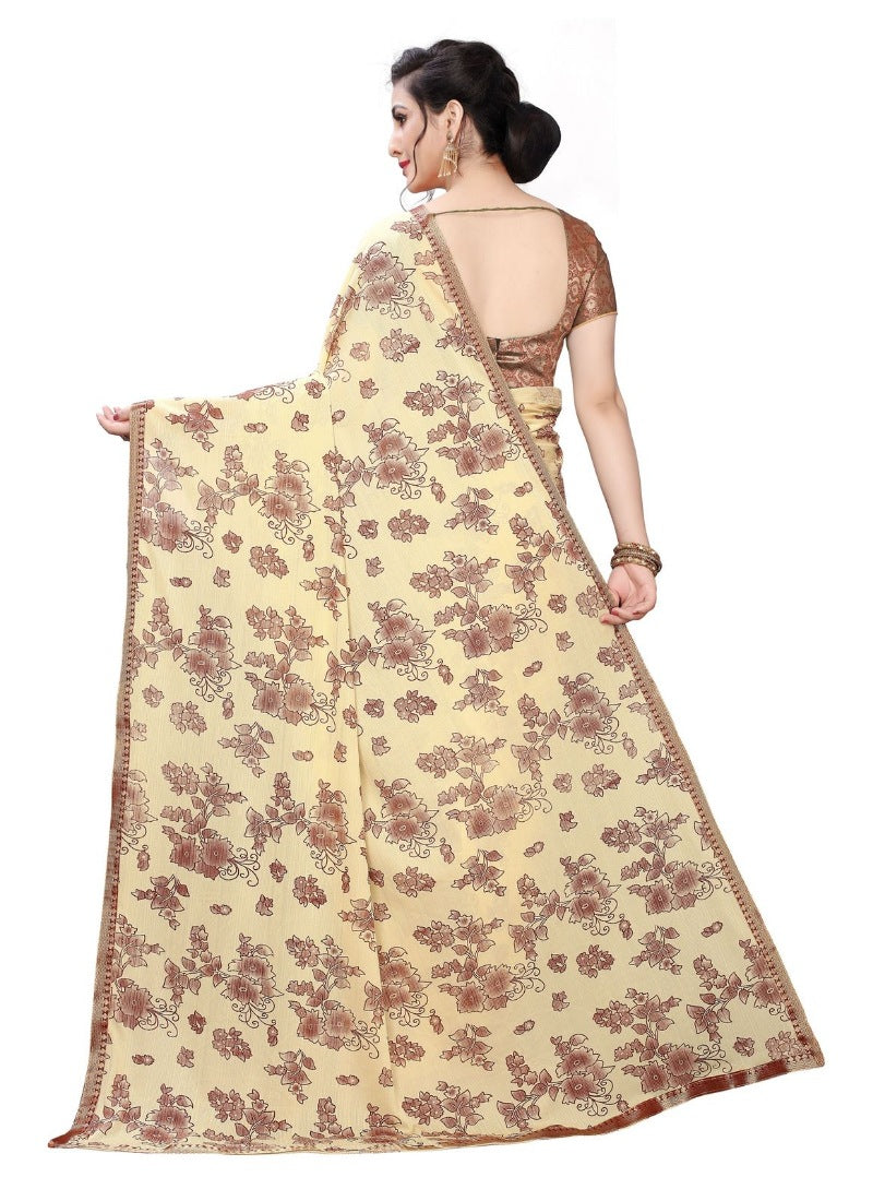 Beige Lycra blend saree (56Mtrs), versatile for casual & festive wear for women