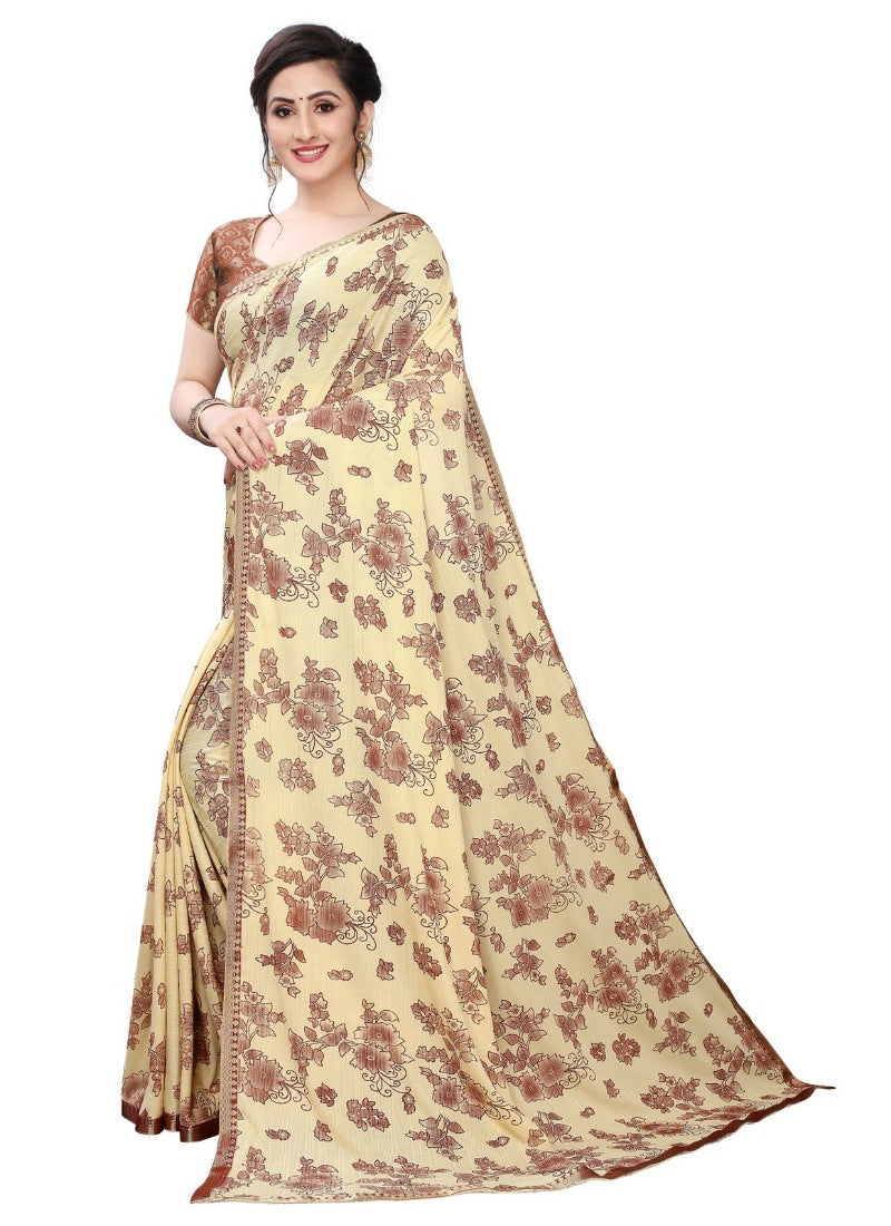 Beige Lycra blend saree (56mtrs), versatile for casual & festive wear