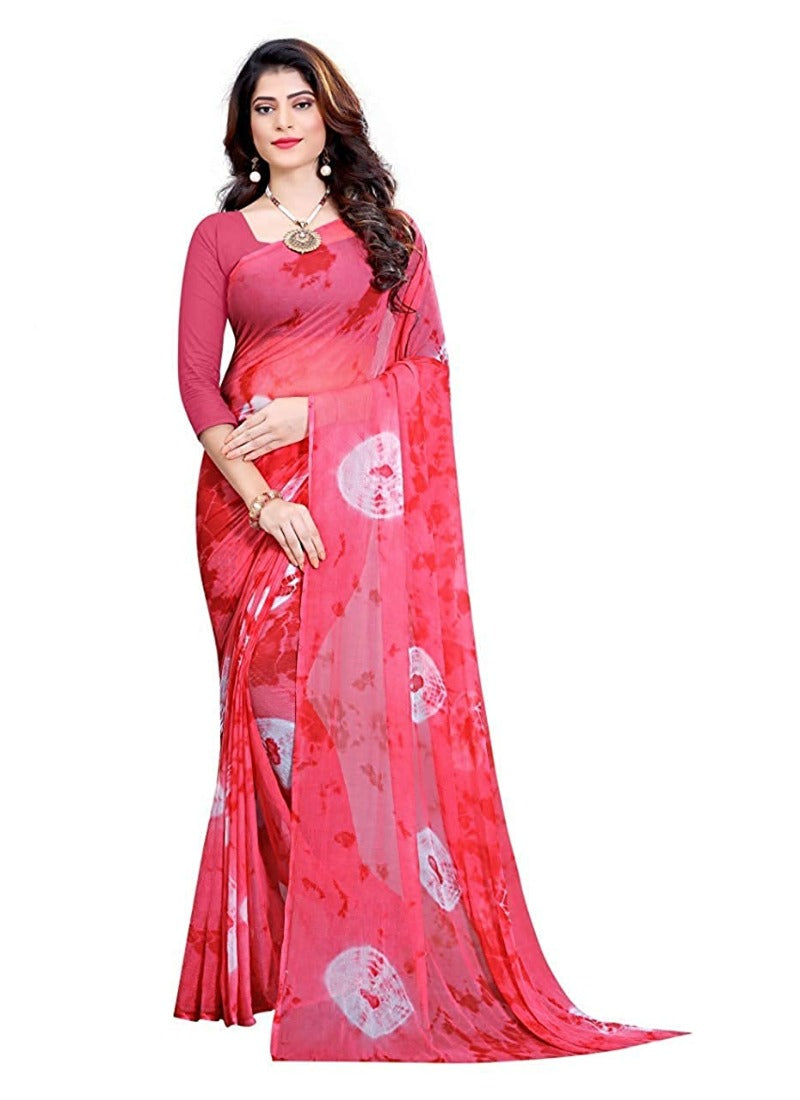 Women's Chiffon Saree (Pink ,5-6Mtrs) - GillKart
