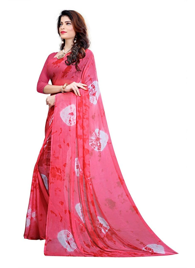 Women's Chiffon Saree (Pink ,5-6Mtrs) - GillKart