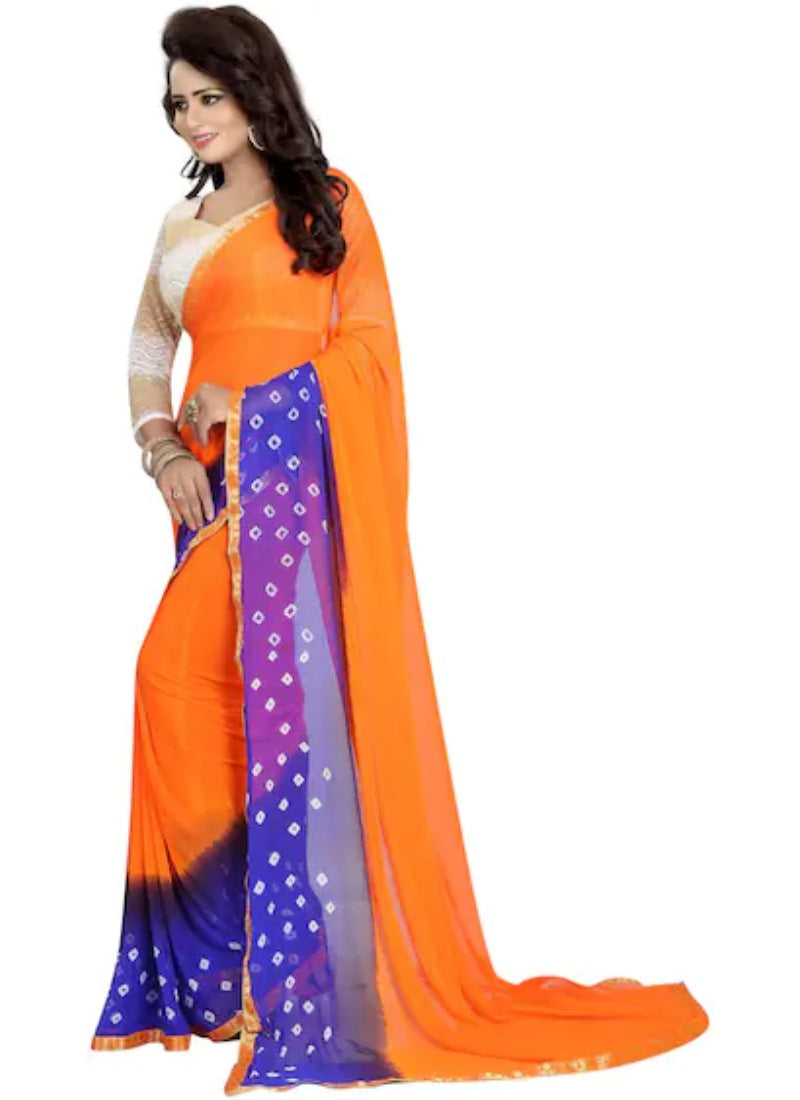 Women's Chiffon Saree (Orange ,5-6Mtrs) - GillKart