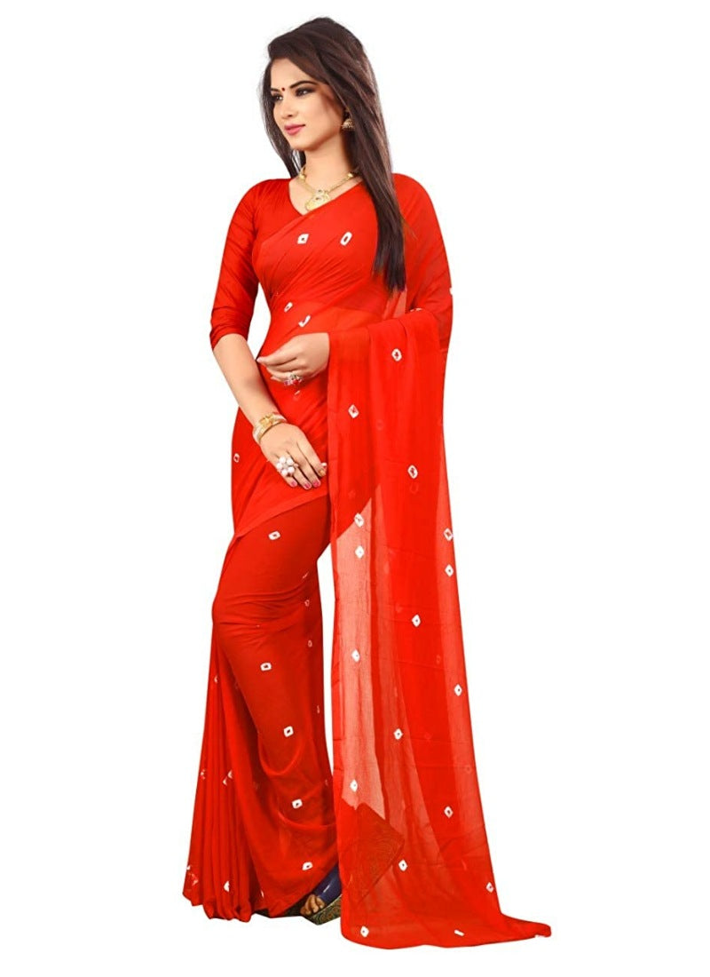 Women's Chiffon Saree (Orange ,5-6Mtrs) - GillKart