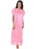 Women's Satin Long Nighty Frill Sleeve(Color: Baby Pink, Neck Type: V Neck) - GillKart