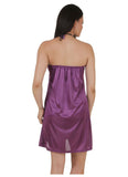 Women's Satin Short Nighty with Sleeve Less(Color: Purple, Neck Type: Halter Neck) - GillKart