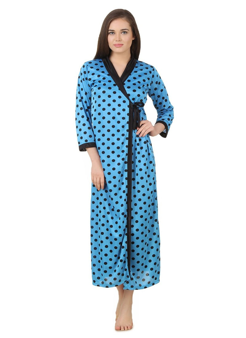 Women's Satin Wrap Gown3 and 4 Sleeve(Color: Turquoise and Black, Neck Type: V Neck) - GillKart