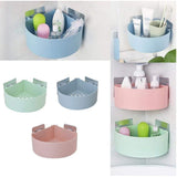 Wall Mount Storage Corner Shelf Bathroom Kitchen Rack Self Adhesive Shower Caddy Plastic Triangle Basket (Color: Assorted) - GillKart
