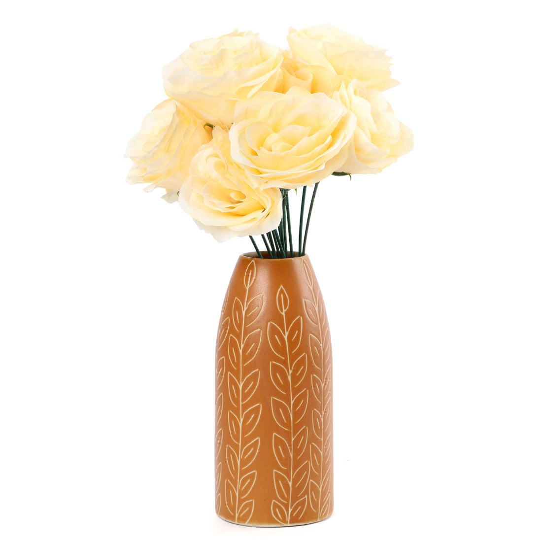 Silk Polyester Artificial Rose Flowers Bunch Bouquet Of 12 Roses For Home Decoration (Color: Cream,Length: 17 Inches) - GillKart