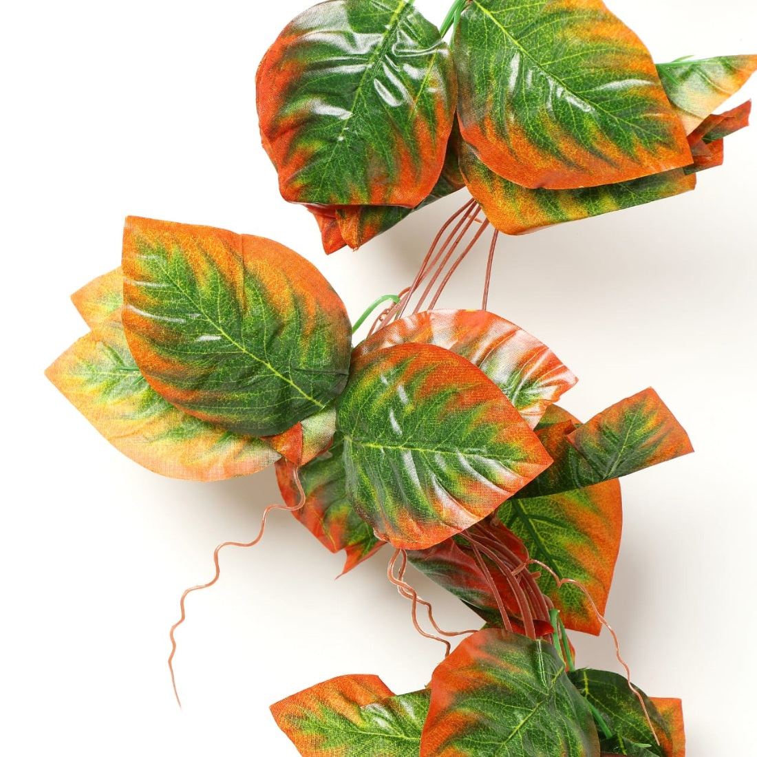 Pack Of 5 Silk Polyester Artificial Shaded Orange Green Leaf Vine Hanging Garland Foliage Flowers Leaf Plants For Wall Decoration (Color: Orange-Green,Length: 15 Feet) - GillKart