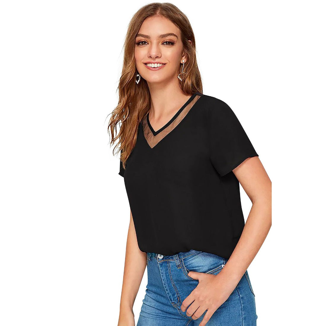Women's Polyester, Knitting Western Wear T-Shirt (Black) - GillKart