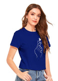 Women's Cotton Western Wear T-Shirt (Royal Blue) - GillKart