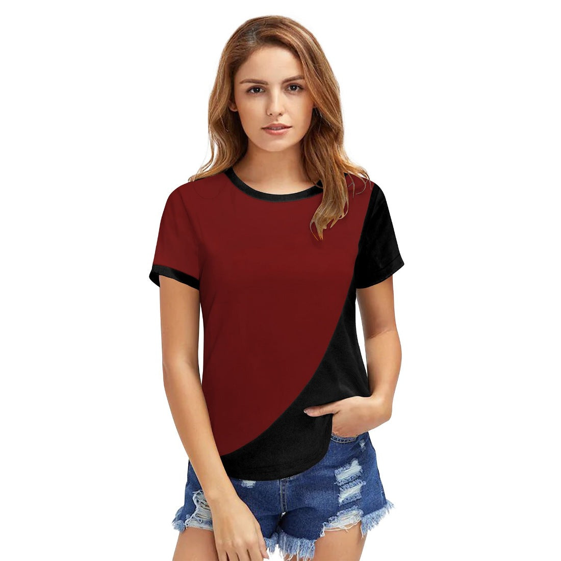 Women's Polyester, Knitting Western Wear T-Shirt (Maroon) - GillKart