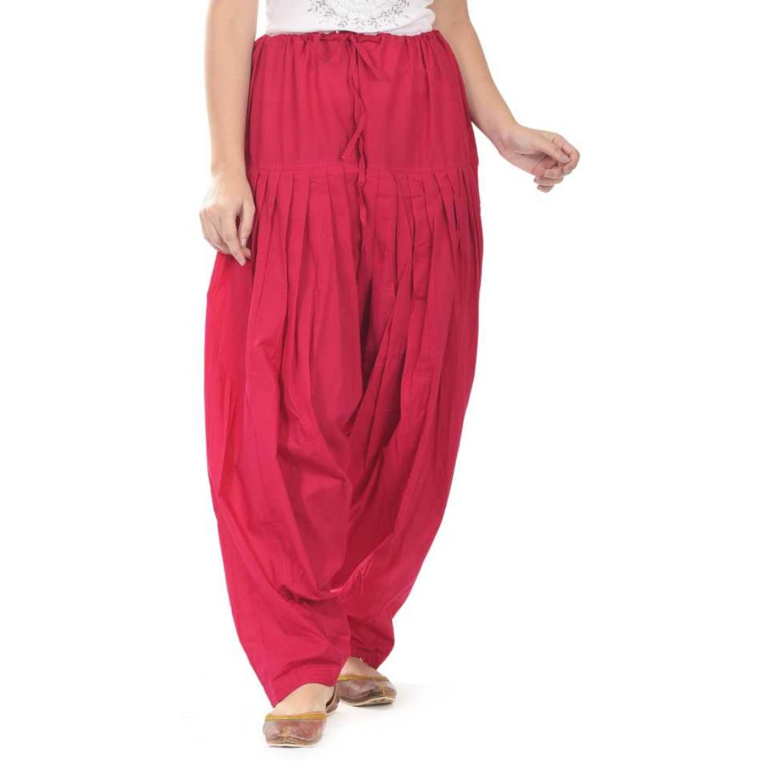 Red cotton patiyala with solid color, rani pink