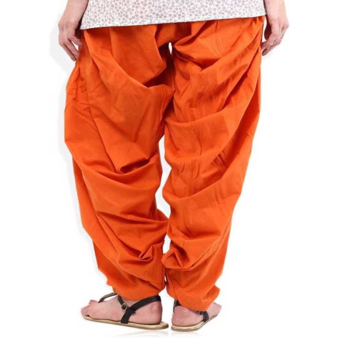 Women's Cotton Solid Patiyala (Color:Orange) - GillKart