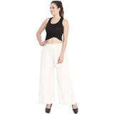 White solid cotton rayon palazzo pants for women, suitable for casual & party wear, soft hand wash or machine-washable
