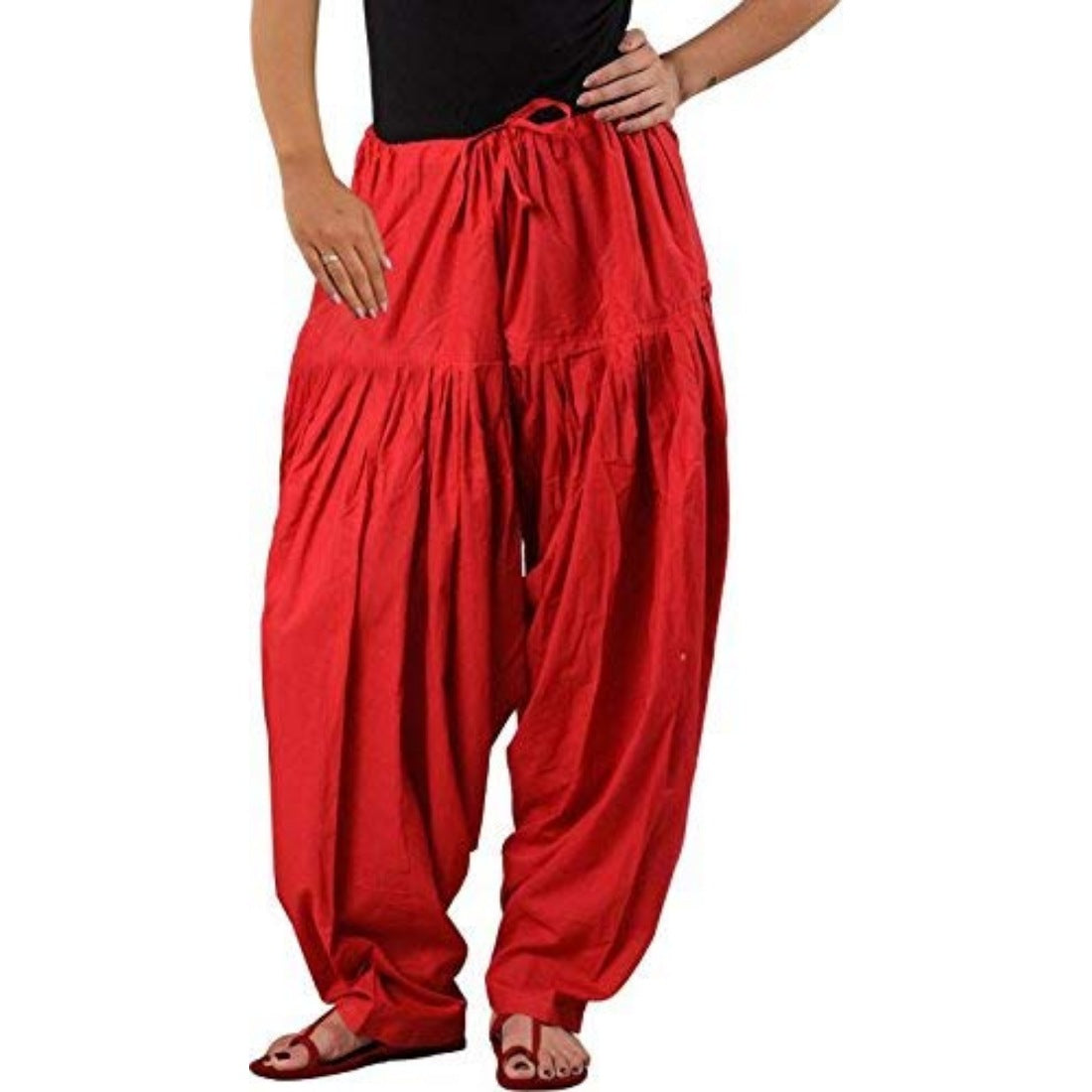 Women's Cotton Solid Patiyala (Color:Red) - GillKart