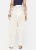 Womens cotton white and beige tie waist jumpsuit