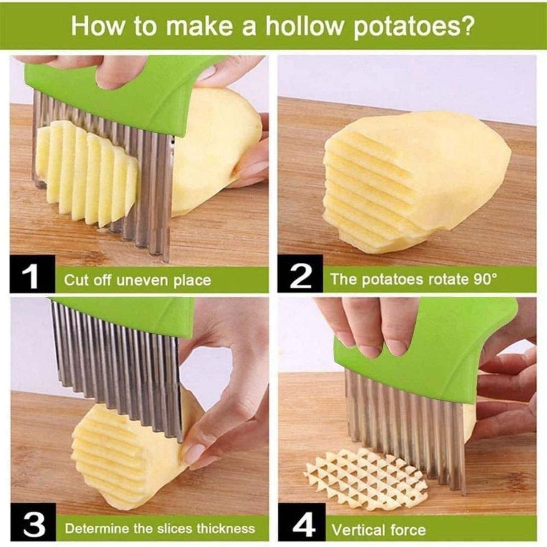Pack Of_5 Wave Shape Stainless Steel Potato Cutter Slicer (Color:Assorted) - GillKart