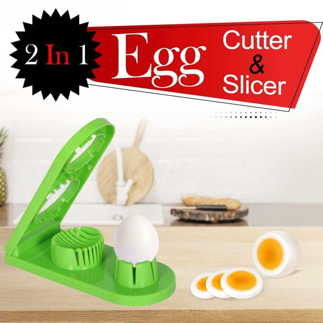 Pack Of_2_2 In 1 Boiled Egg and Mushroom Slicer Cutter Chopper Plastic With Stainless Steel Wired (Color:Assorted) - GillKart
