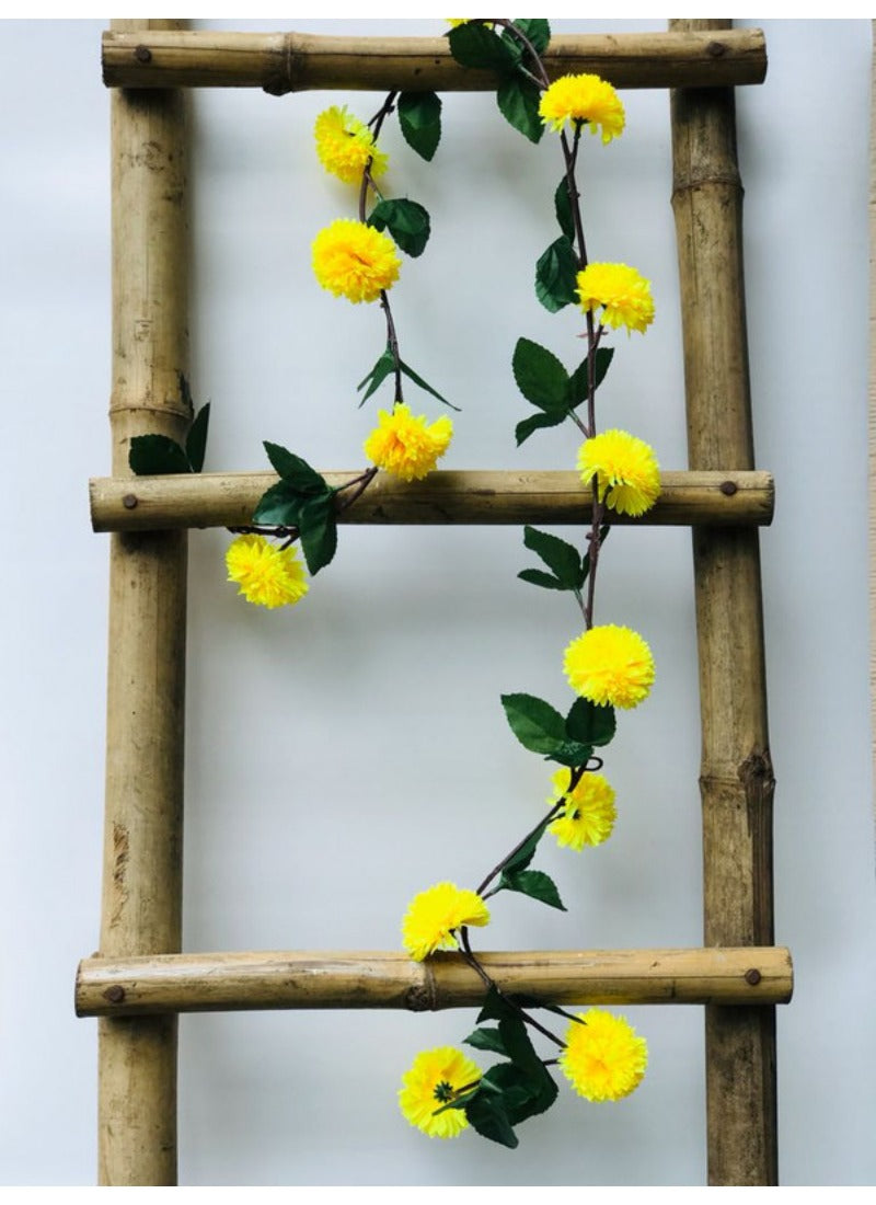 Artificial Yellow Chrysanthemum Dahlia Flower Vine Creeper With Big Green Leaves For Home Decoraton (Color: Yellow, Material: Silk Polyester) - GillKart