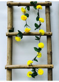 Artificial Yellow Chrysanthemum Dahlia Flower Vine Creeper With Big Green Leaves For Home Decoraton (Color: Yellow, Material: Silk Polyester) - GillKart