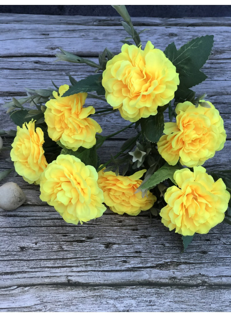 Artificial Flowers Bunch Bouquet Of 5 Marigold Genda Flowers For Home Decoration (Color: Yellow, Material: Silk Polyester) - GillKart