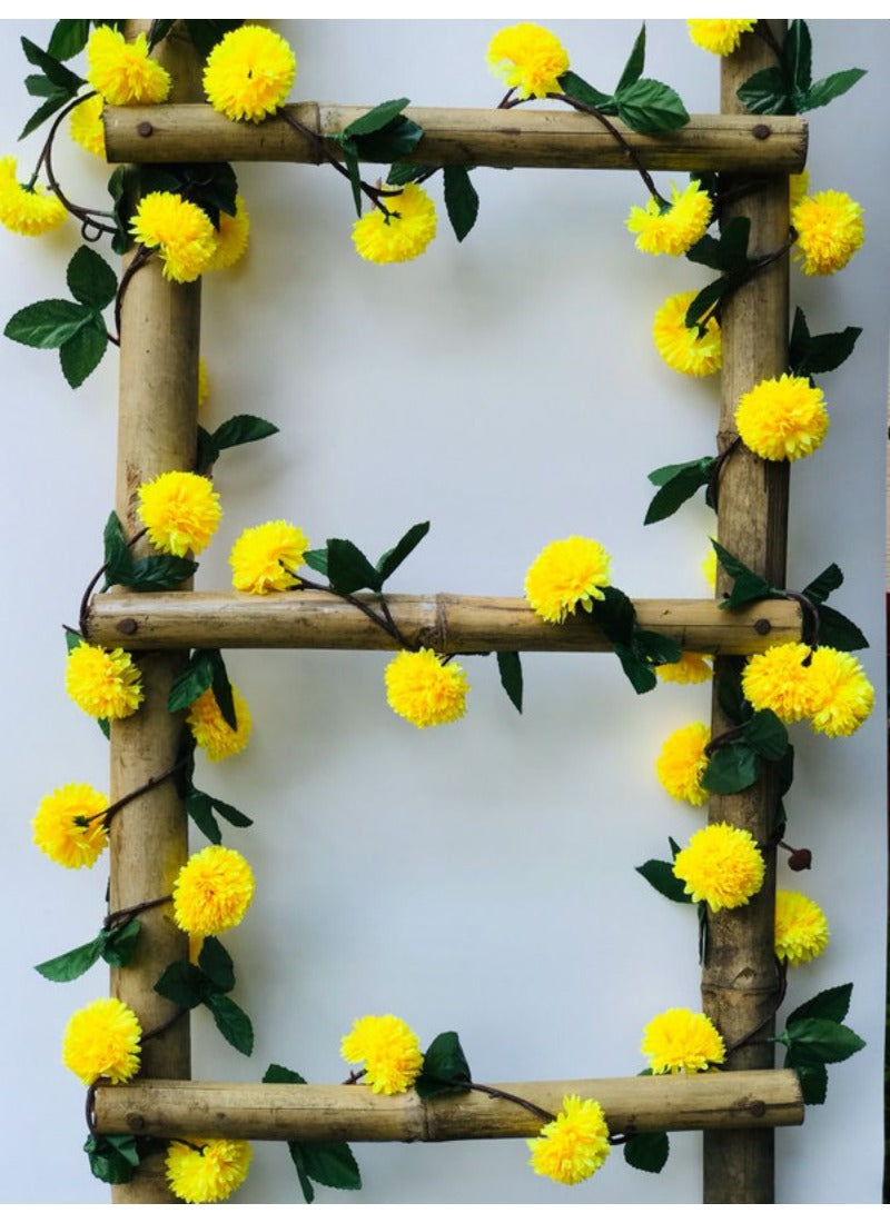 Artificial Yellow Chrysanthemum Dahlia Flower Vine Creeper With Big Green Leaves For Home Decoraton (Color: Yellow, Material: Silk Polyester) - GillKart