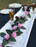 Artificial Light Pink Marigold Genda Flower Vine Creepe With Big Green Leaves For Home Decoration (Color: LightPink, Material: Silk Polyester) - GillKart