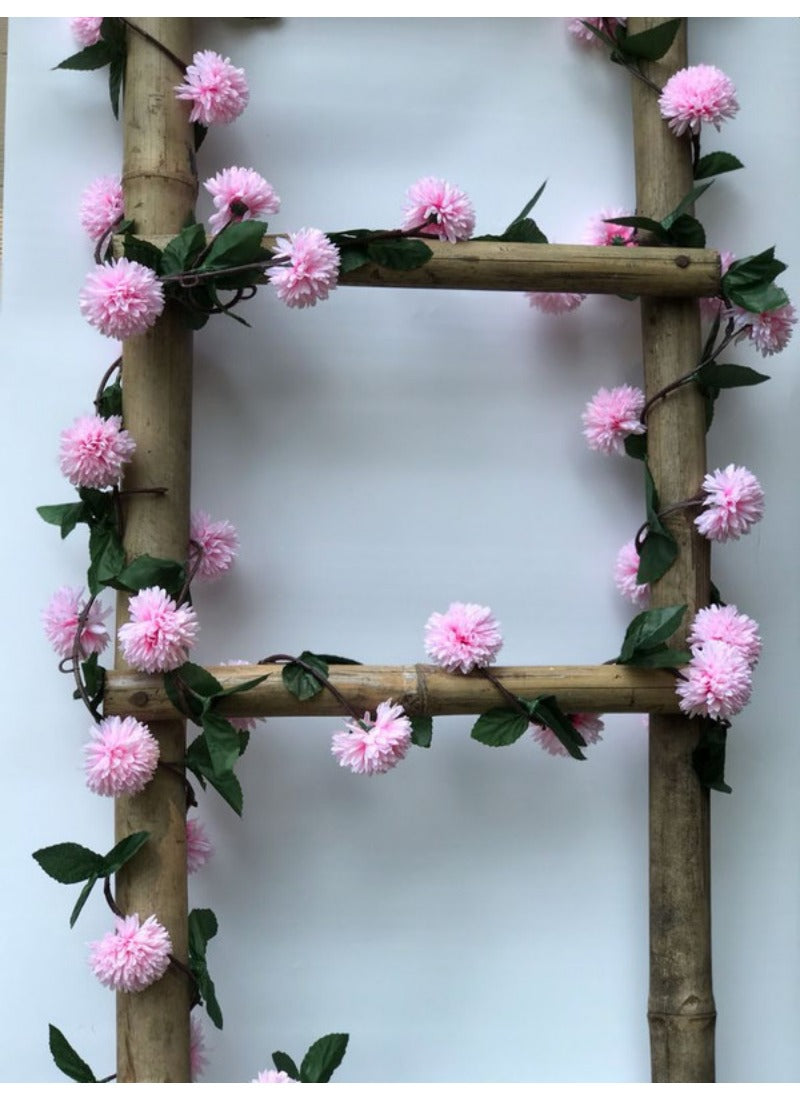 Artificial Light Pink Chrysanthemum Dahlia Flower Vine Creeper With Big Green Leaves For Home Decoraton (Color: LightPink, Material: Silk Polyester) - GillKart