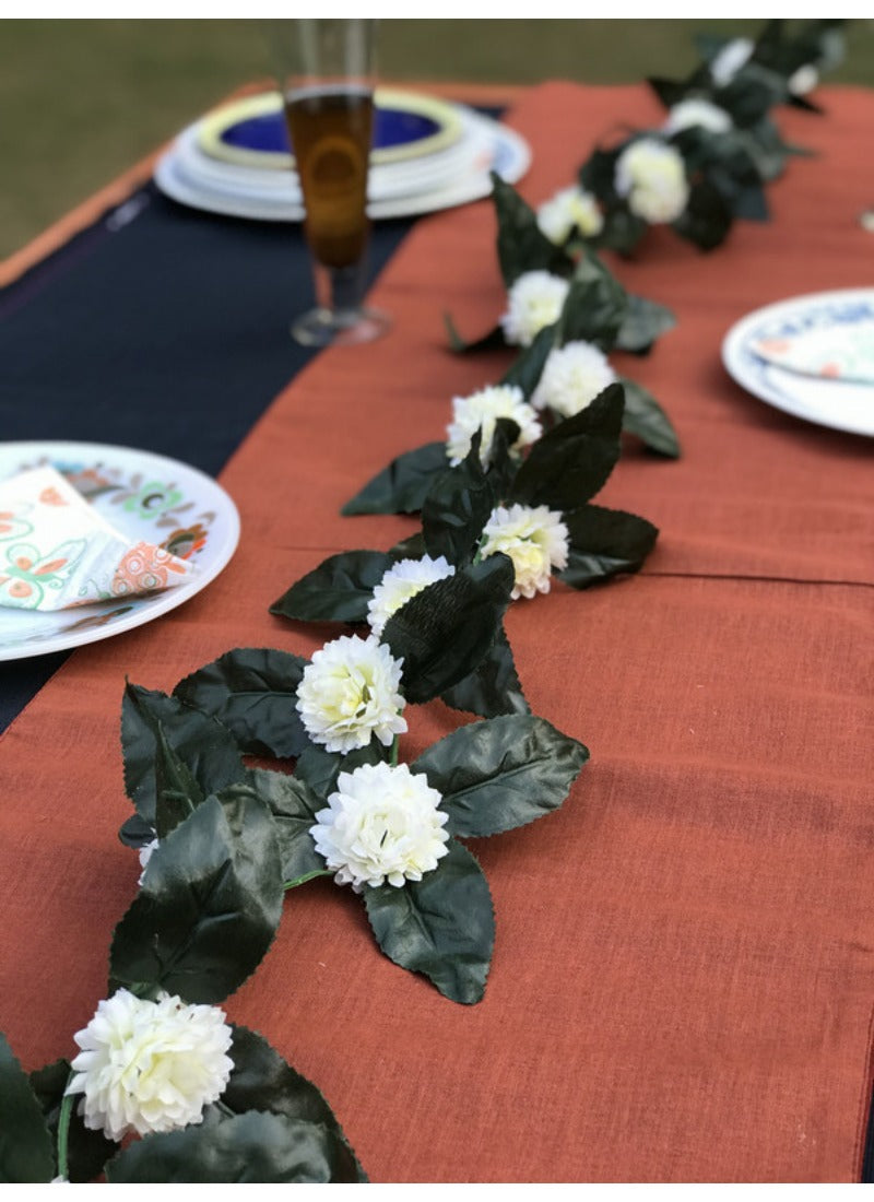 Artificial White Marigold Genda Flower Vine Creeper With Big Green Leaves For Home Decoration (Color: White, Material: Silk Polyester) - GillKart