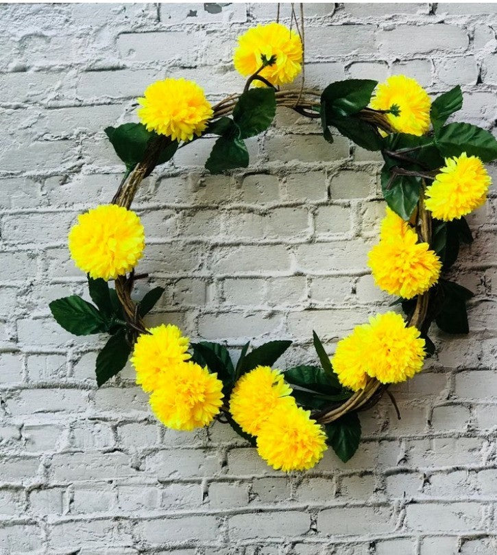 Artificial Yellow Chrysanthemum Dahlia Flower Vine Creeper With Big Green Leaves For Home Decoraton (Color: Yellow, Material: Silk Polyester) - GillKart