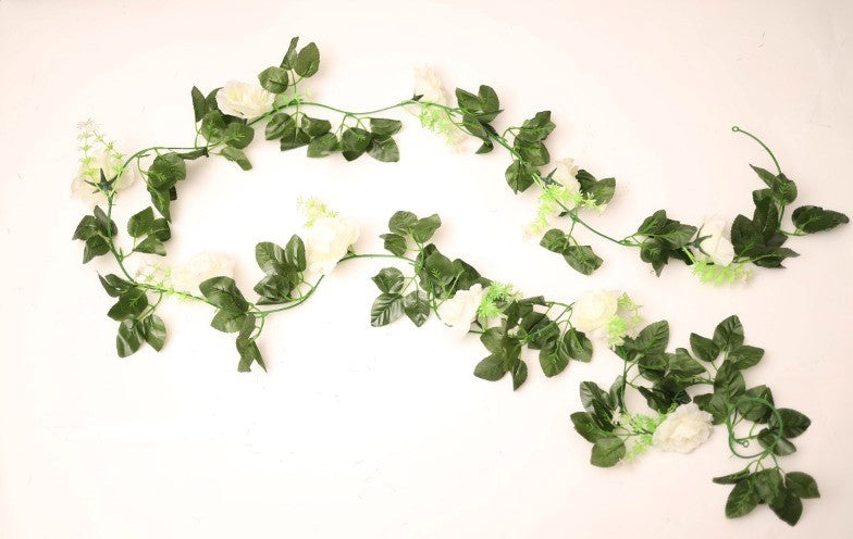 Artificial White Filler Rose Vines Flowers Plants Artificial Flower Creeper Hanging Rose For Home Decoration (Color: White, Material: Silk Polyester) - GillKart