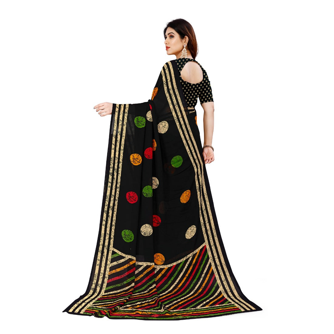 Women's Faux Georgette Saree With Blouse (Multicolor, 5-6Mtrs) - GillKart