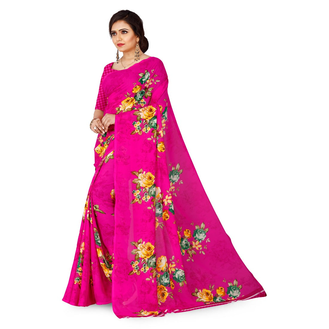 Women's Faux Georgette Saree With Blouse (Pink, 5-6Mtrs) - GillKart