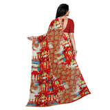 Women's Faux Georgette Saree With Blouse (Red, 5-6Mtrs) - GillKart