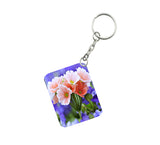 Pack Of 3_ Peach Flower One Side Printed Rectangle Designer Keychain (Peach) - GillKart