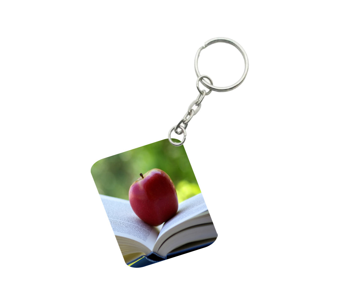 Pack Of 3_ Apple One Side Printed Rectangle Designer Keychain (Red) - GillKart