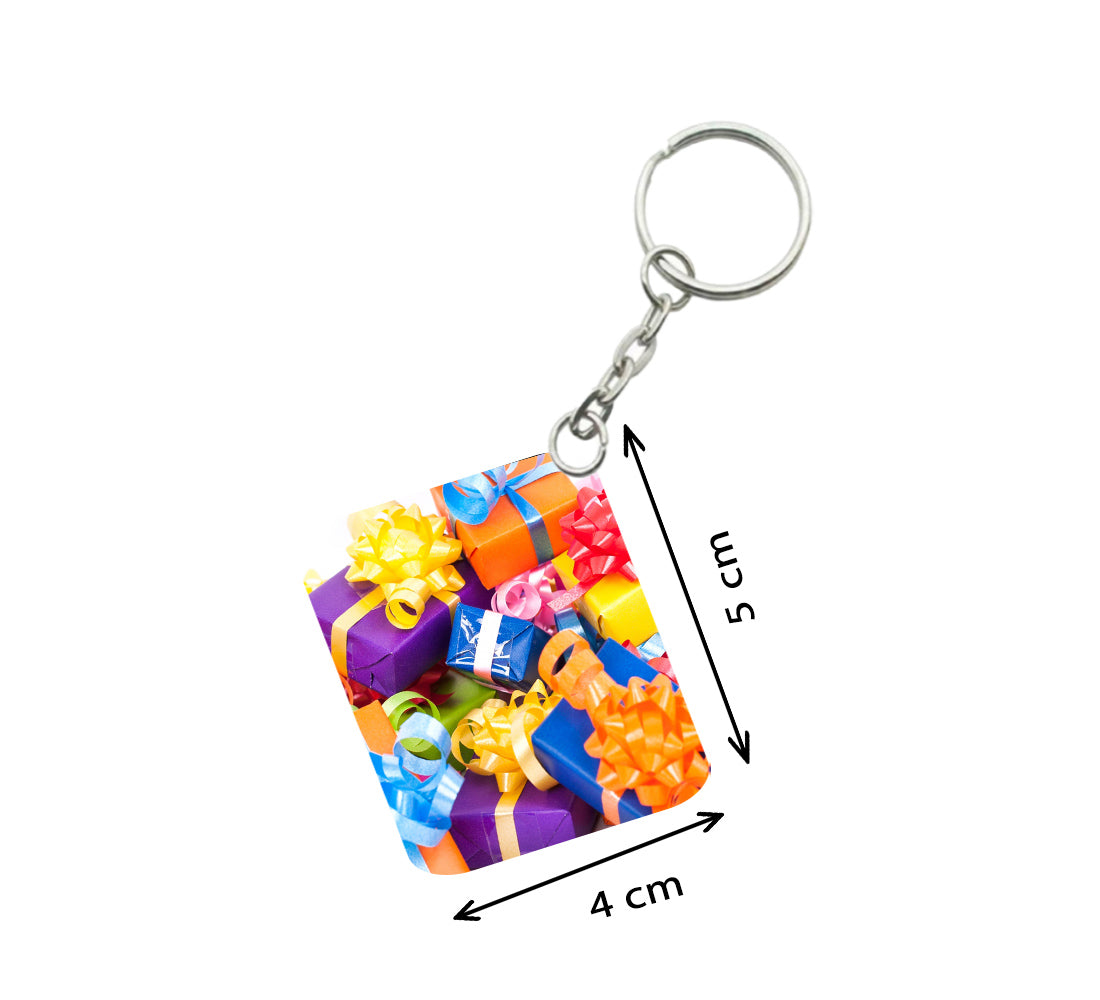 Pack Of 3_ Colored Gift Box One Side Printed Rectangle Designer Keychain (Multi Color) - GillKart