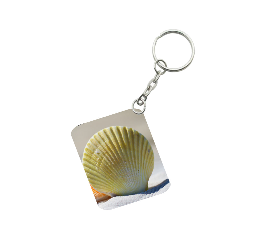 Pack Of 3_ Shells Sand One Side Printed Rectangle Designer Keychain (Yellow) - GillKart