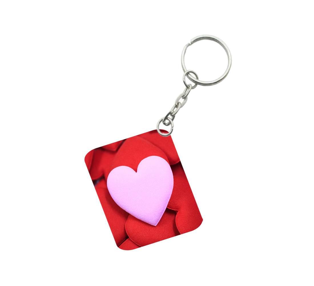 Pack Of 3_ Pink Heart One Side Printed Rectangle Designer Keychain (Pink) - GillKart