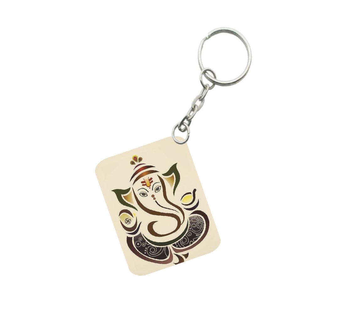 Pack Of 3_ Ganesha One Side Printed Rectangle Designer Keychain (Sandal) - GillKart
