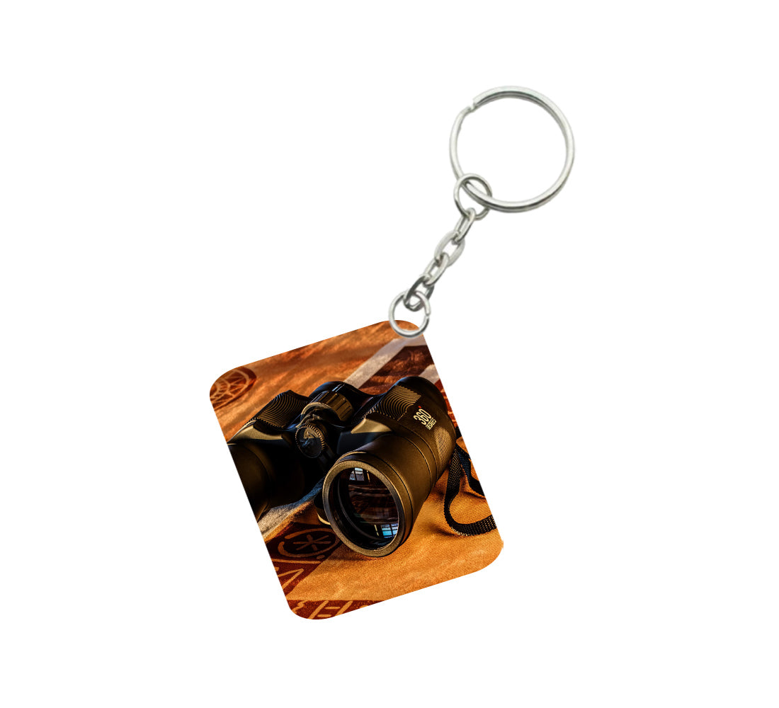 Pack Of 3_ Binoculars One Side Printed Rectangle Designer Keychain (Black) - GillKart