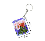 Pack Of 3_ Peach Flower One Side Printed Rectangle Designer Keychain (Peach) - GillKart