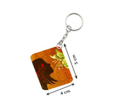 Pack Of 3_ Woman Face Decorated With Flowers One Side Printed Rectangle Designer Keychain (Orange) - GillKart