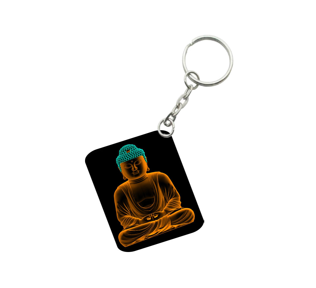 Pack Of 3_ Golden Buddha One Side Printed Rectangle Designer Keychain (Golden) - GillKart
