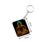 Pack Of 3_ Golden Buddha One Side Printed Rectangle Designer Keychain (Golden) - GillKart