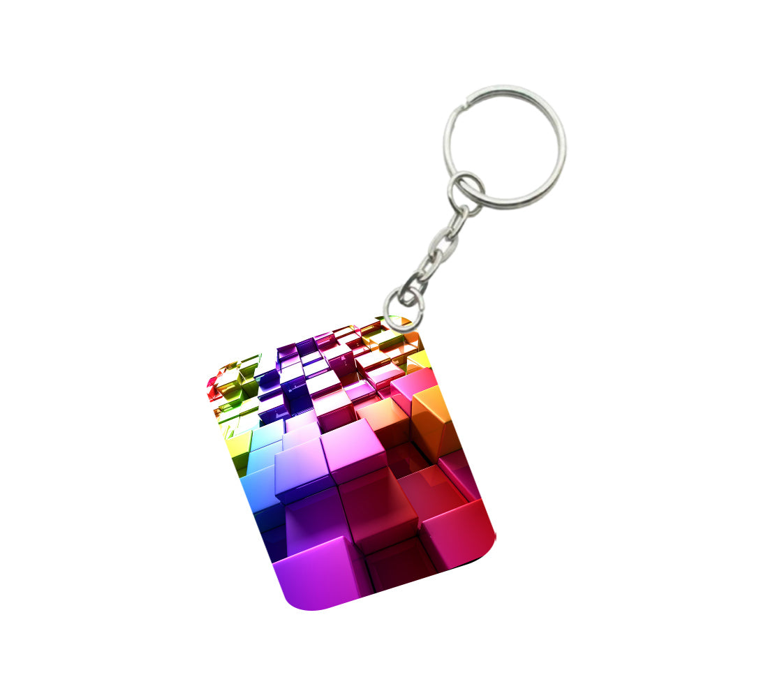 Pack Of 3_ Colored Cubes One Side Printed Rectangle Designer Keychain (Multi Color) - GillKart